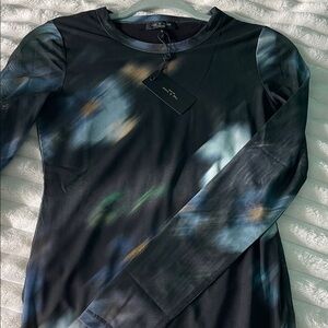 rag & bone Black Long Sleeve Abstract Print Top